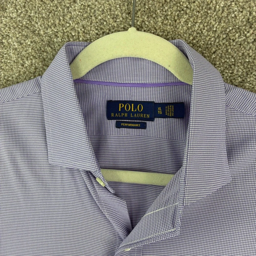 Polo Ralph Lauren Performance Shirt Size XL Purple Micro Gingham Stretch Classic